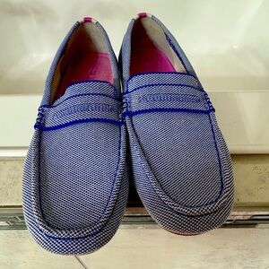 Rothy's Navy & White Knit Penny Loafers with Pink Insoles